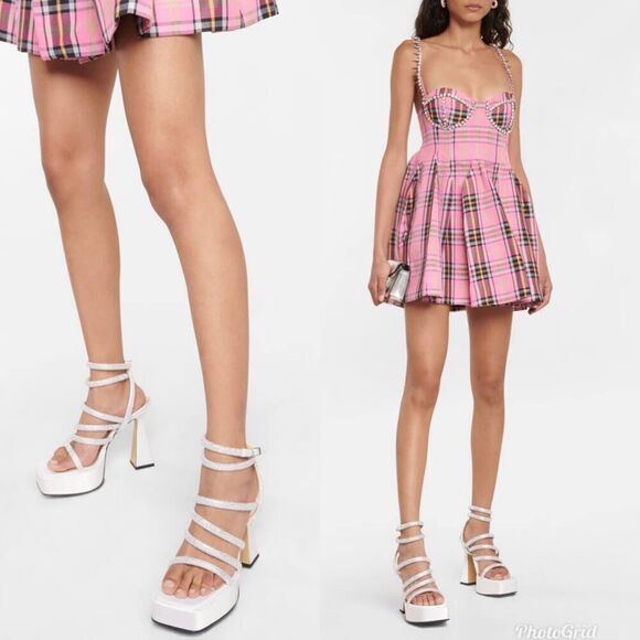 Revolve Mach & Mach White Sydney Embellished Satin Platform Sandals size 39.5 - Picture 4 of 12